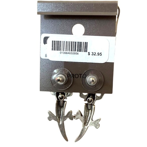 J. Jill Dangle Earrings Gecko Rhinestone Lizard Articulated Silver Tone Post NEW - Picture 5 of 7